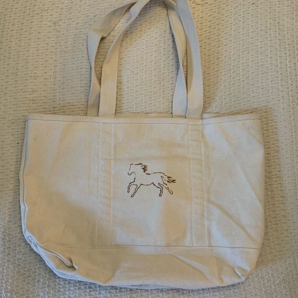 Club Lala Kind Cafe Horse Logo Canvas Tote Bag Purse Cream Beige Shoulder Bag - Picture 1 of 6